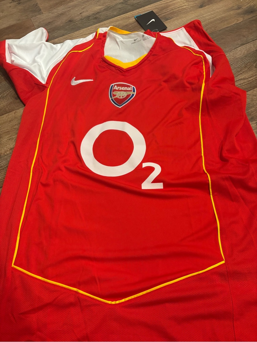 Nike Arsenal Red and White Soccer Jersey with Yellow Trim